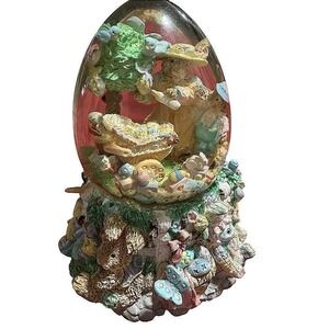 Easter Bunny Egg Musical Snow Globe Resin Figurine Spring Decor